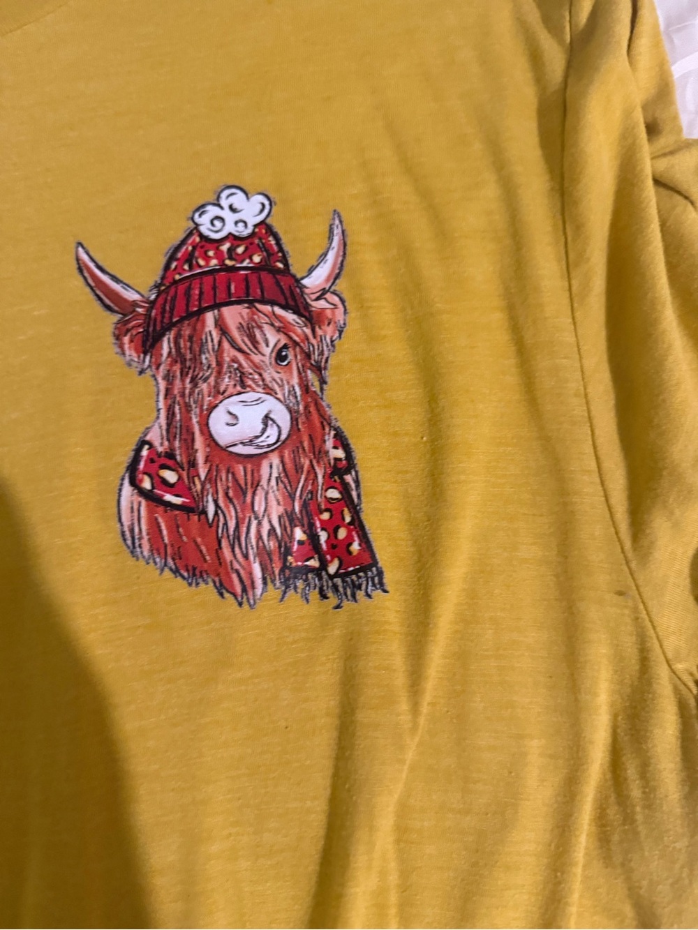 Bella Canvas Mustard Yellow Long Sleeve Tee with Highland Cow Graphic